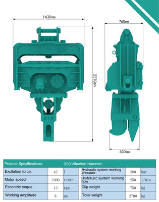 Wibro-młot do pali Hitachi Excavator zasilany silnikiem Parker i łożyskami SKF VA405