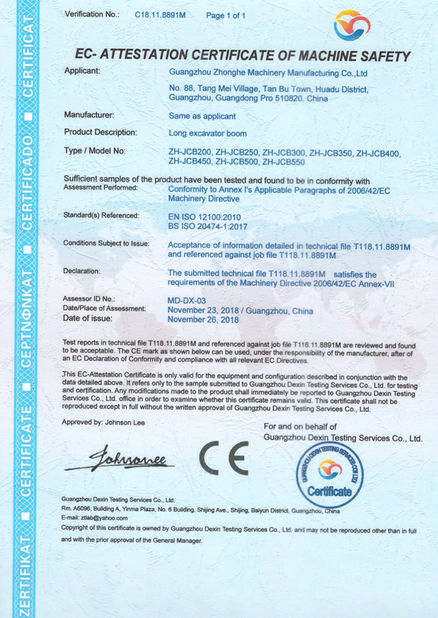 Chiny Jiangmen Kaiping Zhonghe Machinery Manufacturing Co., Ltd Certyfikaty