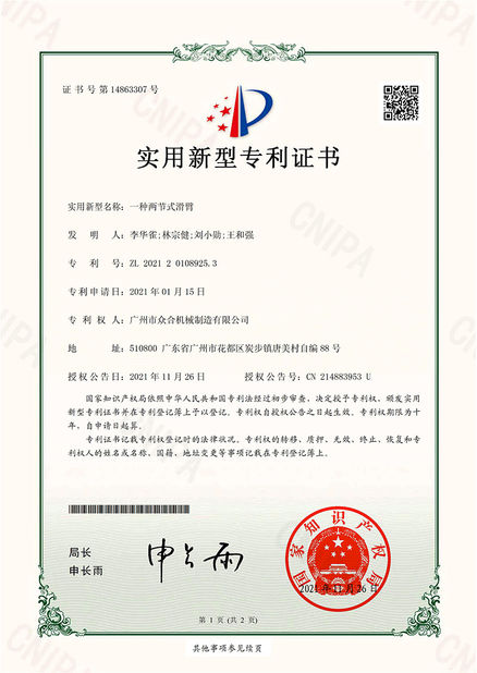 Chiny Jiangmen Kaiping Zhonghe Machinery Manufacturing Co., Ltd Certyfikaty